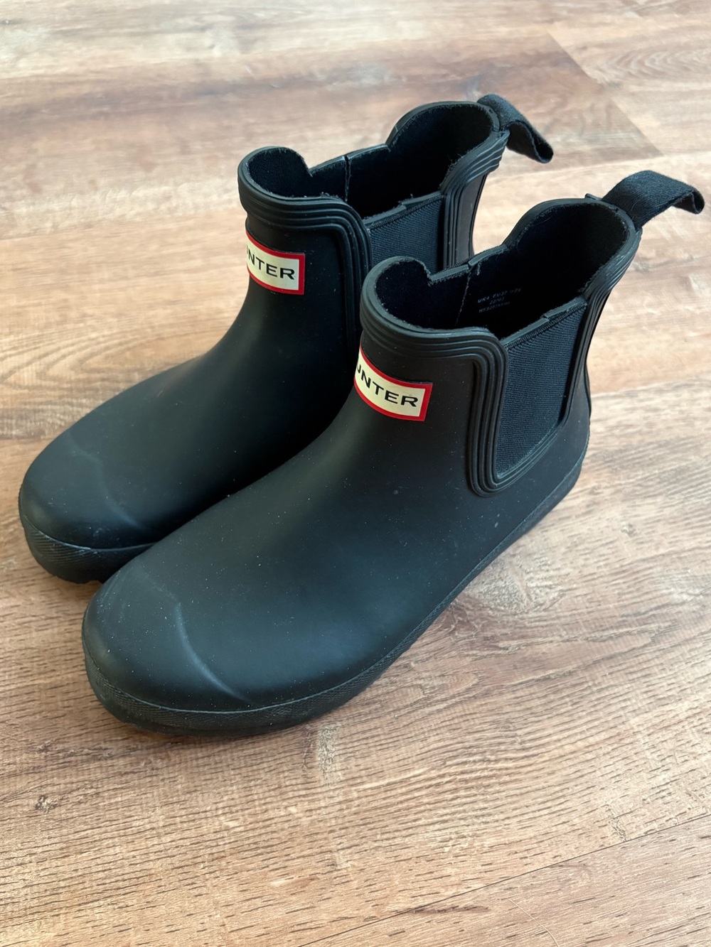 Hunter Black Chelsea Rain Ankle Boots with Red Logo